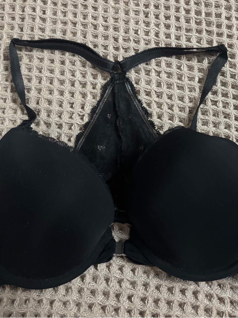 Adore Me Womens 34C Black Push-Up Lace Racerback Wired Front Closure Bra